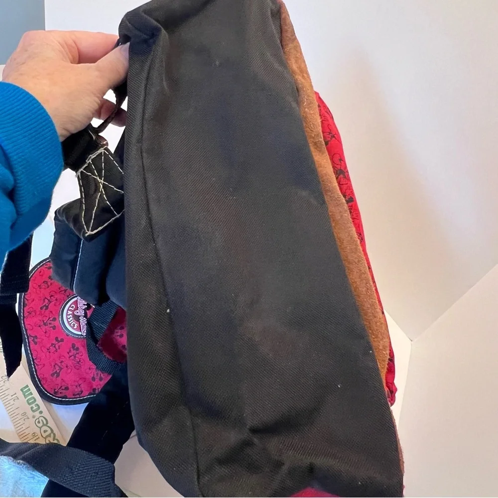 Vintage Rare Red and Black Disney MickeyMouse Drawstring Backpack with 2 Patches